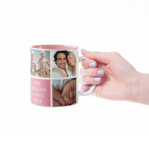 Tasse 2 Couleurs Custom Family 6 Photo Collage Rose du désert rose