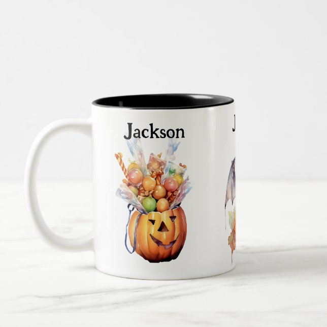 Tasse 2 Couleurs Custom Halloween Bat Pumpkin And  (Gauche)
