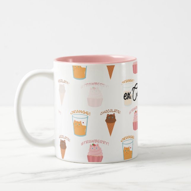 Tasse 2 Couleurs Custom Name Pink Cupcake and Black Cat Pattern  (Gauche)