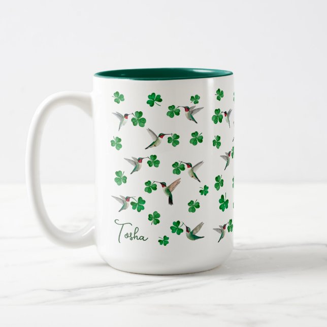 Tasse 2 Couleurs Custom St. Patrick's Day Hummingbird and Shamrocks (Gauche)