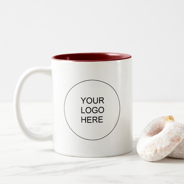 Tasse 2 Couleurs Custom Upload Company Logo Trendy Maroon and White (Avec donut)