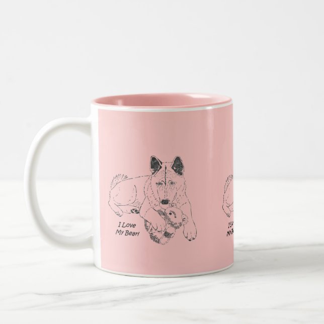 Tasse 2 Couleurs Cute akita avec art ours en peluche rose (Gauche)