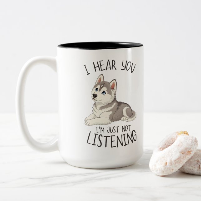Tasse 2 Couleurs Cute and Funny Husky (Avec donut)
