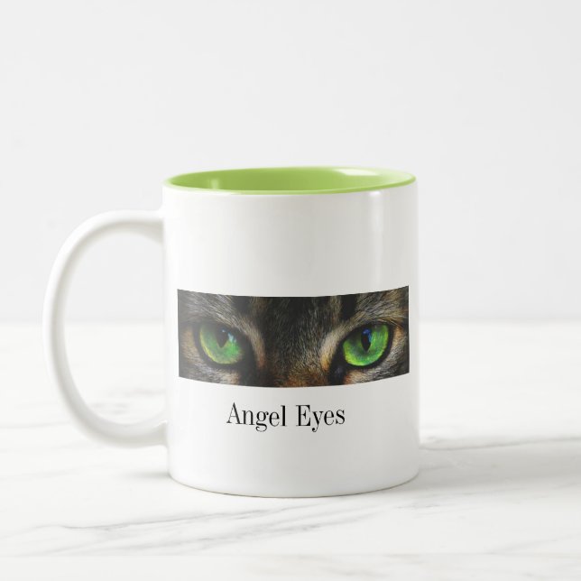 Tasse 2 Couleurs Cute ange ange chat yeux & calligraphie (Gauche)