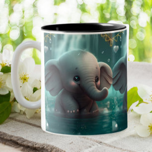 Tasse 2 Couleurs Cute Baby Elephant jouant dans l'eau Nursery Art