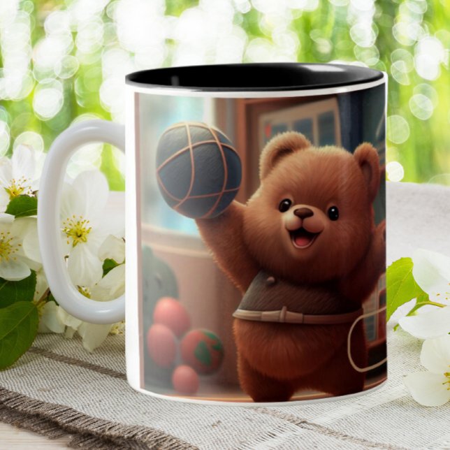Tasse 2 Couleurs Cute Bear jouant Basketball Art Personnalisé (Créateur téléchargé)
