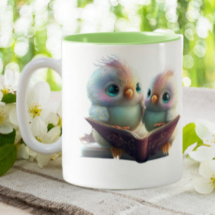 Tasse 2 Couleurs Cute Birds Livres & Brew Personnalisé