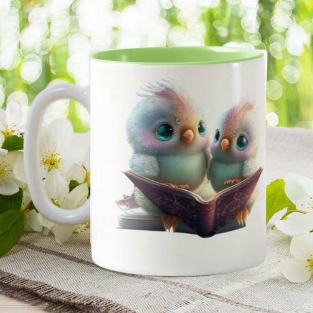 Tasse 2 Couleurs Cute Birds Livres & Brew Personnalisé (Créateur téléchargé)