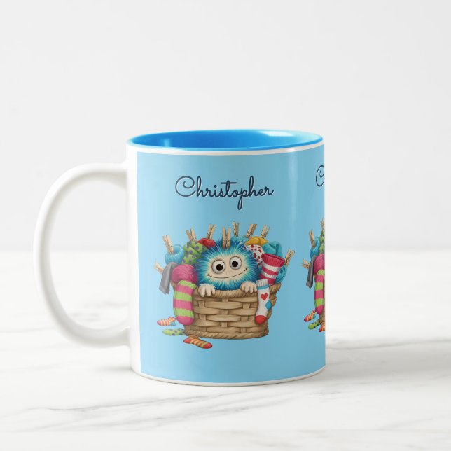 Tasse 2 Couleurs Cute Blue Fluffy Sock Monster Kids Design (Gauche)