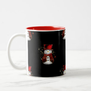 Tasse 2 Couleurs Cute bonhomme de neige en Velours rouge Noël