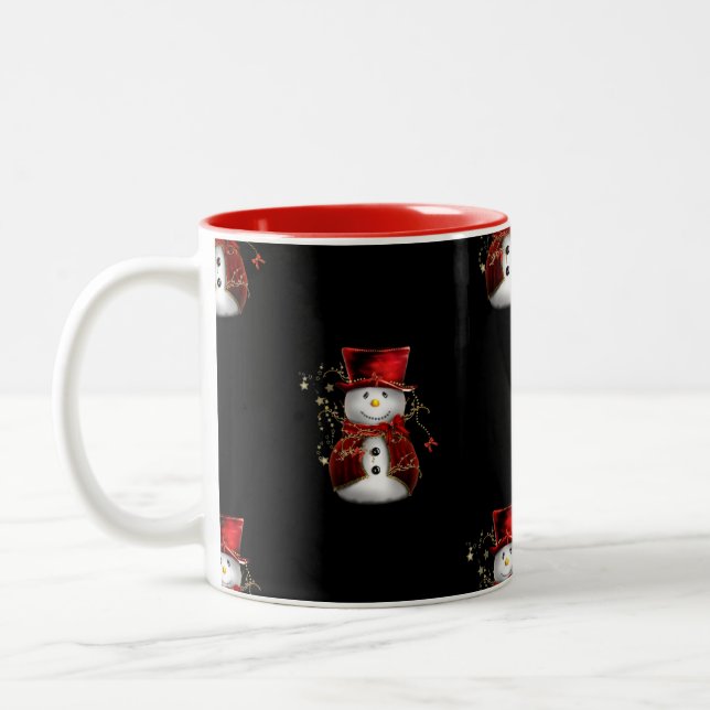 Tasse 2 Couleurs Cute bonhomme de neige en Velours rouge Noël (Gauche)