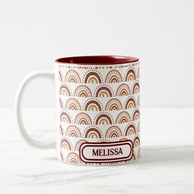 Tasse 2 Couleurs Cute Brown Boho Rainbow Whimsical Pattern (Gauche)
