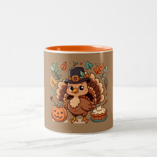 Tasse 2 Couleurs Cute caricature Thanksgiving dinde et citrouille
