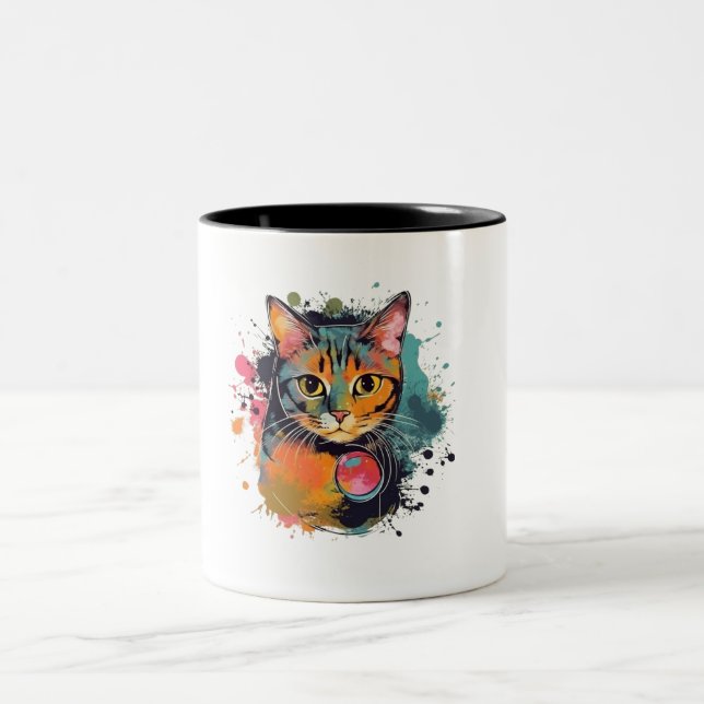 Tasse 2 Couleurs cute cat design  (Centre)