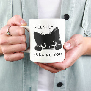 Tasse 2 Couleurs Cute Chat Noir Silencieusement Vous Jugeant Person