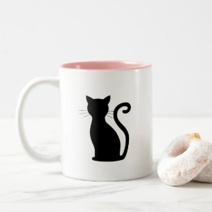 Tasse 2 Couleurs Cute Chat Noir Silhouette Fun Noir et Blanc