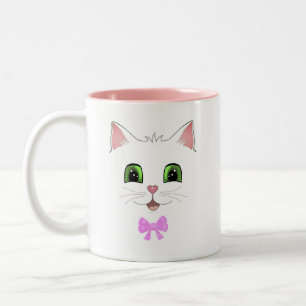 Tasse 2 Couleurs Cute chat visage & calligraphie Café à deux tons