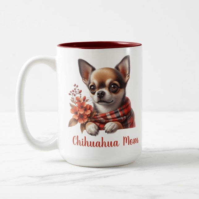 Tasse 2 Couleurs Cute Chihuahua Mom Dog Puppy with Flowers (Gauche)