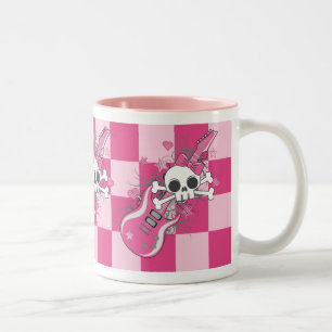 Tasse 2 Couleurs Cute crâne avec guitare rose
