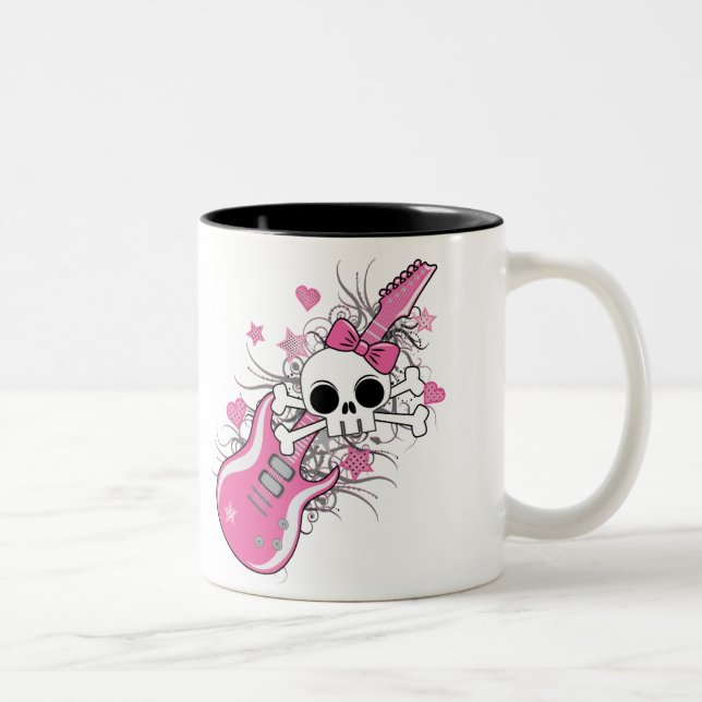 Tasse 2 Couleurs Cute crâne avec guitare rose (Droit)