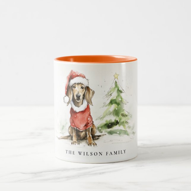 Tasse 2 Couleurs Cute Dachshund Chien Furie et Noël brillant (Centre)