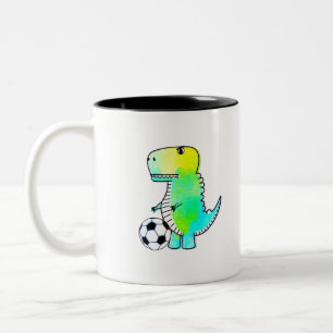 Tasse 2 Couleurs Cute Dinosaur Aime Le Football Aquarelle