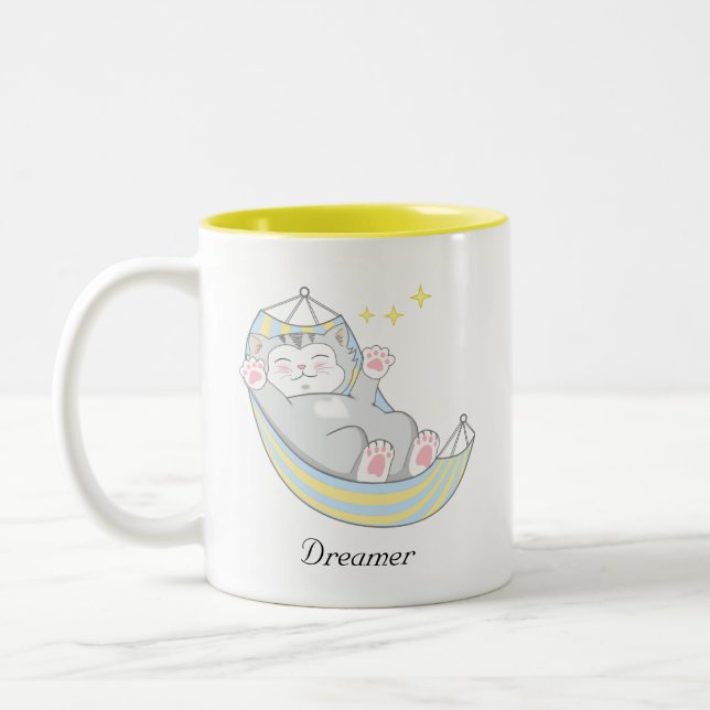 Tasse 2 Couleurs Cute Dreamer Kitty Chat en T-shirt Hammock (Gauche)