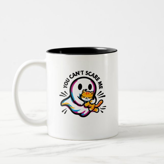 Tasse 2 Couleurs Cute Friendly Ghost and Cat Whimsical HalloweenMug (Gauche)