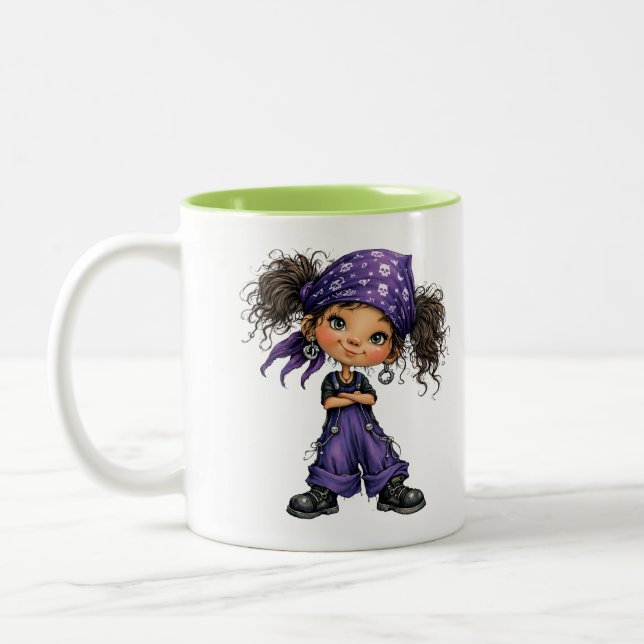 Tasse 2 Couleurs Cute Goth Girl Purple Outfit Cartoon Art (Gauche)