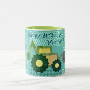 Tasse 2 Couleurs Cute Green Turquoise Blue Backhoe Véhicule Enfants