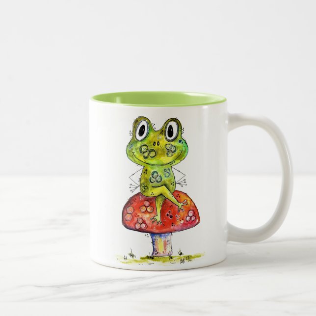 Tasse 2 Couleurs Cute Grenouille verte Whimsical sur Toadstool (Droit)