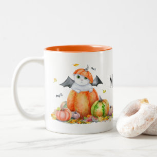 Tasse 2 Couleurs Cute Halloween Chat en Citrouille