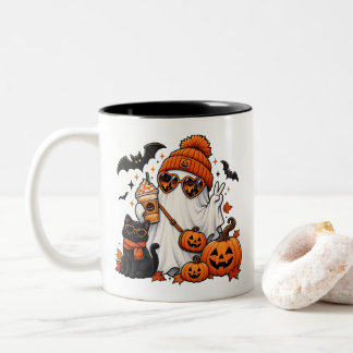 Tasse 2 Couleurs Cute Halloween Ghost & Black Cat – Spooky Autumn
