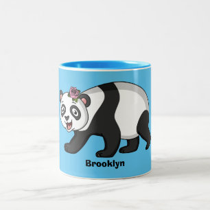 Tasse 2 Couleurs Cute happy panda bear with flower cartoon