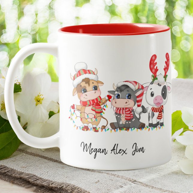 Tasse 2 Couleurs Cute Highland 3 Vaches Calf Noël Santa Hat (Créateur téléchargé)