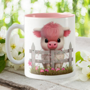 Tasse 2 Couleurs Cute Highland Cow Rose Floral Personnalisé