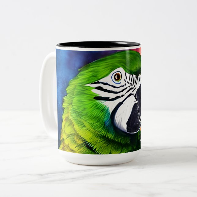 Tasse 2 Couleurs Cute IA Généré Parrot Gros plan (Devant gauche)