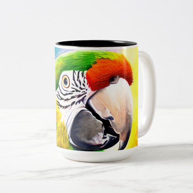 Tasse 2 Couleurs Cute IA Généré Parrot Gros plan (Devant droit)