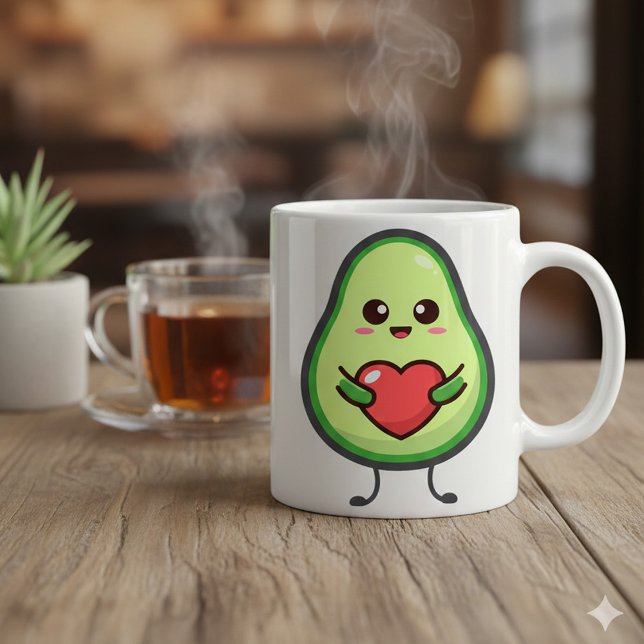 Tasse 2 Couleurs Cute Kawaii Avocado Heart Love - Adorable Healthy  (Créateur téléchargé)