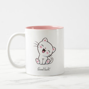 Tasse 2 Couleurs Cute Kitty Chat & Coeur sur Blanc