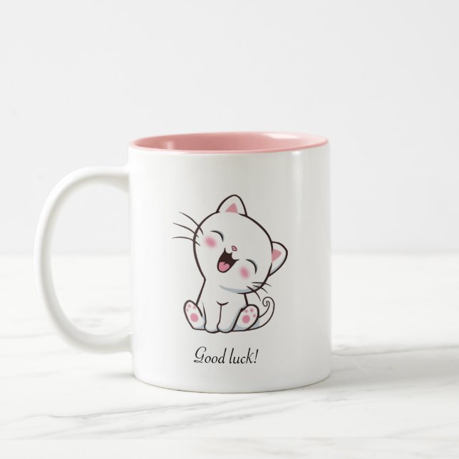 Tasse 2 Couleurs Cute Kitty Chat & Coeur sur Blanc (Gauche)