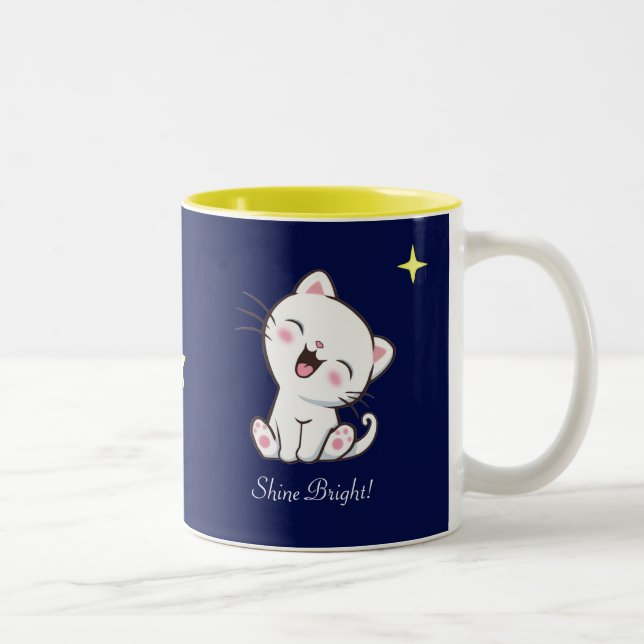 Tasse 2 Couleurs Cute Kitty Chat & Étoile sur Blue (Droit)