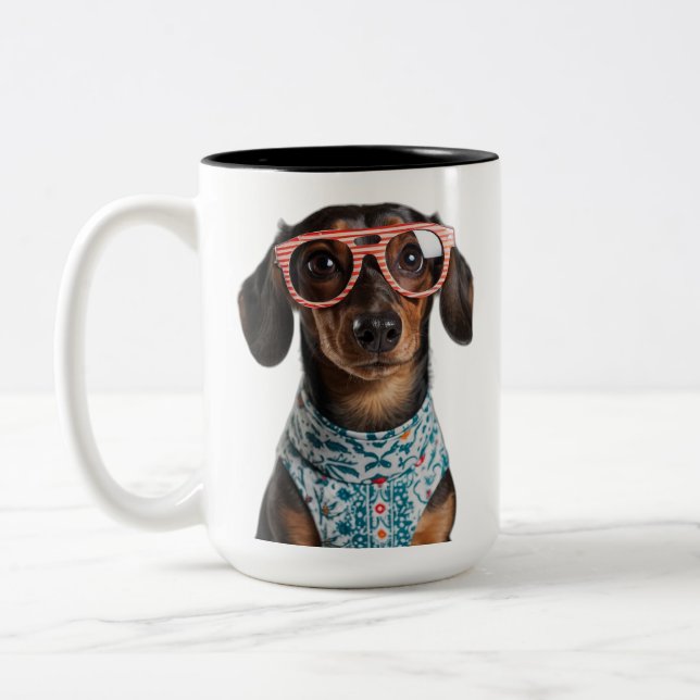Tasse 2 Couleurs Cute Little Dachshund With Red Glasses (Gauche)