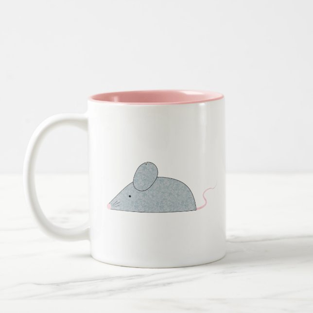 Tasse 2 Couleurs Cute Little Grey Mouse avec queue et nez roses (Gauche)