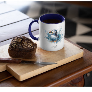 Tasse 2 Couleurs Cute macaron en bleu aquarelle