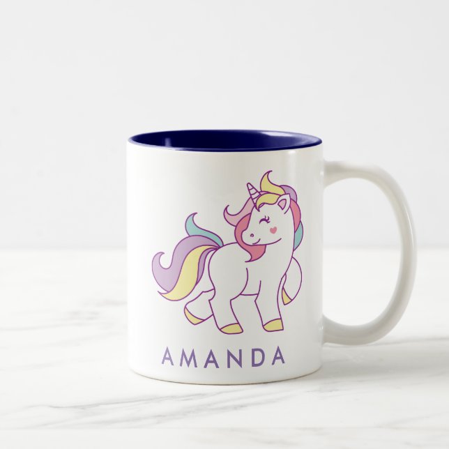 Tasse 2 Couleurs Cute Magique Unicorn couleur pastel Personnalisé (Droit)