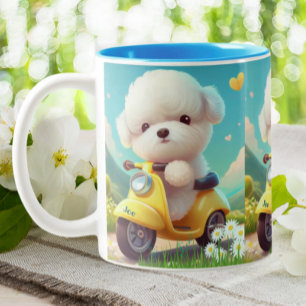 Tasse 2 Couleurs Cute Maltese Chien Chien Chien Jaune Scooter Perso