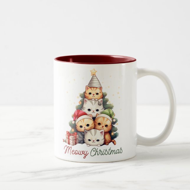 Tasse 2 Couleurs Cute Meowy Christmas Cats (Droit)
