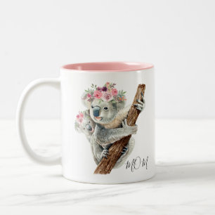 Tasse 2 Couleurs Cute Modern Watercolor Floral Koala Personalized