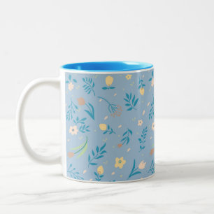 Tasse 2 Couleurs Cute Moderne Motif Nature Floral Bleu Vintage
